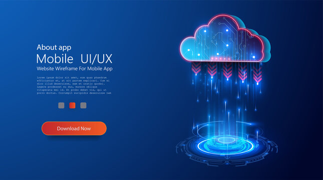 Cloud technologies are a modern technology of information exchange. A projection of a cloud or a hologram on a blue isolated background. Banner, layout for the site. Vector