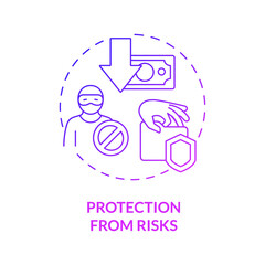 Protection from risks purple gradient concept icon. Safety and security. Corporate assurance abstract idea thin line illustration. Isolated outline drawing. Roboto-Medium, Myriad Pro-Bold fonts used