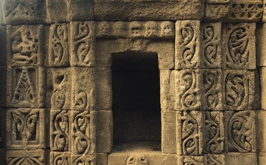 carving at kangra fort, himachal pradesh, india 