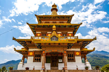Exterior of the Khamsum Yeulley Namgyal chorten temple (dedicated to the King) in Punakha, Bhutan, Asia - obrazy, fototapety, plakaty