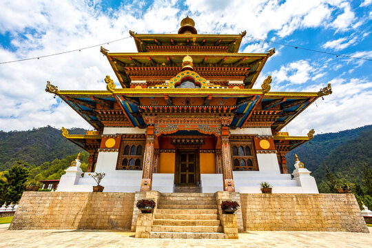 Exterior of the Khamsum Yeulley Namgyal chorten temple (dedicated to the King) in Punakha, Bhutan, Asia