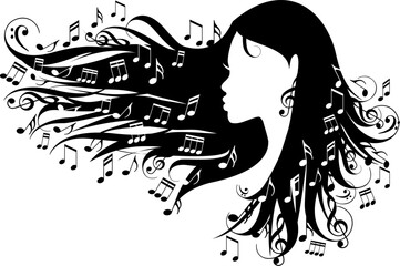 Black woman with music notes in her hair, vector illustration - 476059772