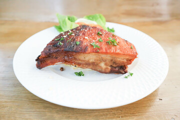 grilled pork , pork steak and beef steak or smoked pork