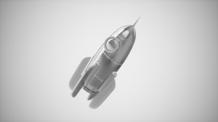 3D Rendering Silver Rocket Space Ship isolated on grey background