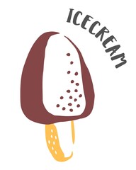 Ice Cream in a waffel cone drawing hand painted with ink brush