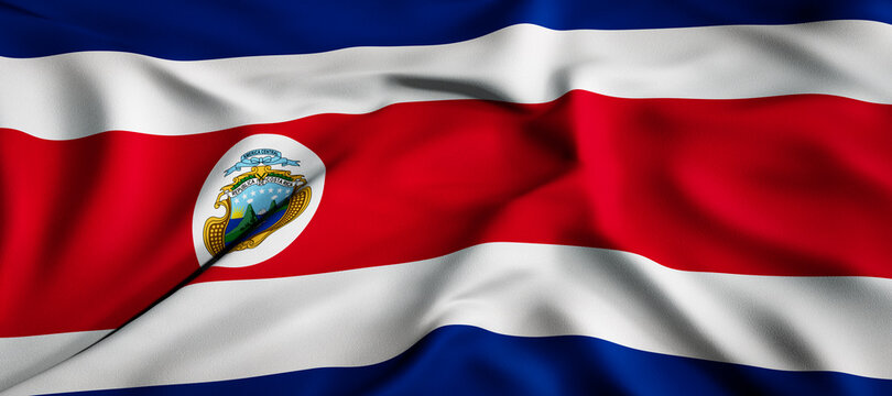 Waving flag concept. National flag of the Republic of Costa Rica. Waving background. 3D rendering.