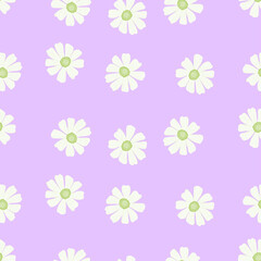 Chamomile pattern seamless in freehand style. Spring flowers on colorful background. Vector illustration for textile.