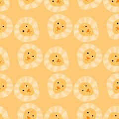 Lion pattern seamless in freehand style. Head predator on colorful background. Vector illustration for textile.