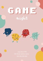 Game night party invitation, playroom activity for kids, board games entertainment vector illustration