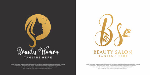 Beauty Woman and combination letter BS Logo design template