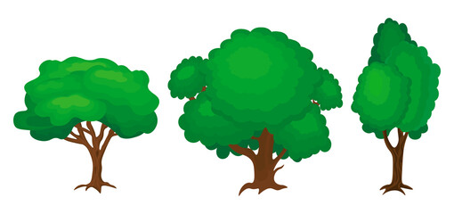 Cartoon trees set isolated on a white background