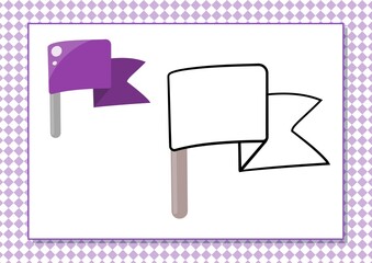 Printable worksheet. Coloring book. Cute cartoon flag. Vector illustration. Horizontal A4 page Color violet.