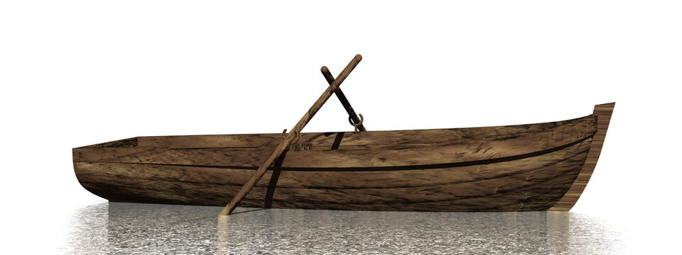 Small wood boat on the water - 3D render