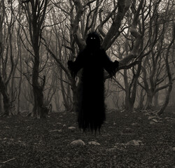Illustration of a Wraith in a forest in black and white - obrazy, fototapety, plakaty