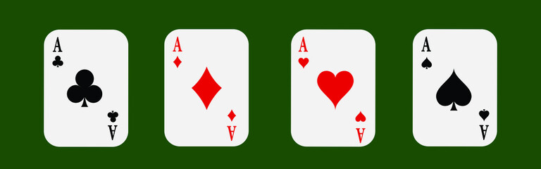 Obraz premium Playing cards are aces. Design kit. Isolated on a white background. Vector illustration. 