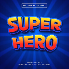 Super hero text effect with 3d cartoon style perfect for title of poster, banner, book, movie, ads or any other purpose.