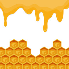 Flowing honey and honeycomb background