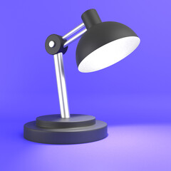 3d cartoon study desk lamp isolated on a purple background, study desk lamp icon. 3d rendering illustration