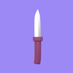 3d cartoon knife isolated on a purple background, knife icon. 3d rendering illustration