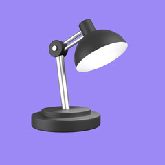 3d cartoon study desk lamp isolated on a purple background, study desk lamp icon. 3d rendering illustration