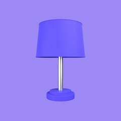 3d cartoon table lamp isolated on a purple background, table lamp icon. 3d rendering illustration