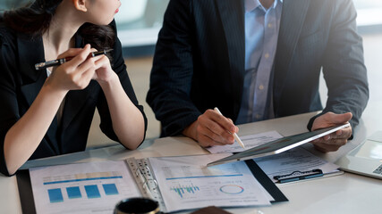 Business people discuss investment project working and planning strategy. Businessman and...