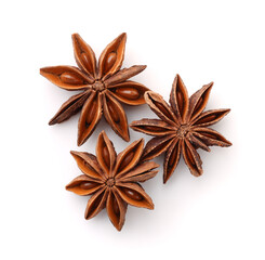 Top view of three dry star anise spice