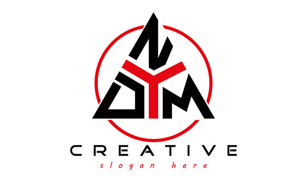 triangle badge with circle DNM letter logo design vector, business logo, icon shape logo, stylish logo template