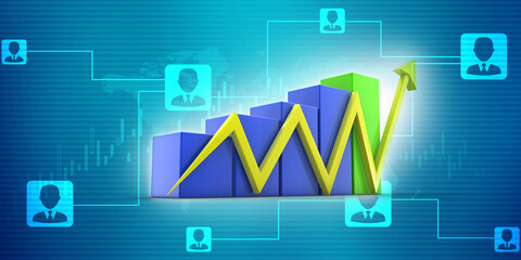 3d rendering Stock market online business concept. business Graph with lock

