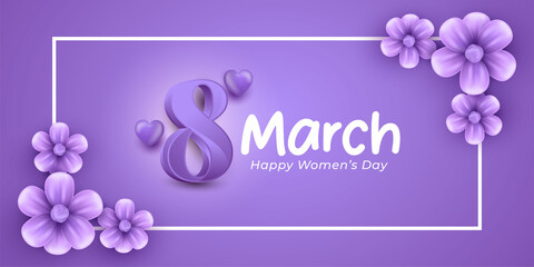 Realistic banner 8 march happy womens day floral vector design