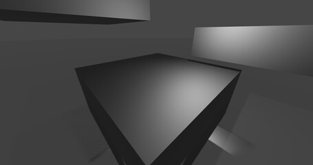 Render with gray cubes in wide angle perspective