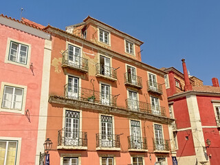 Fototapeta na wymiar Facade of a traditional Portuguese apartment building in Lisbon