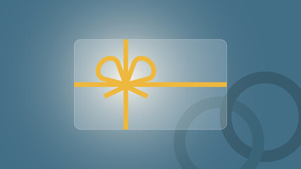 Card tied with a bow with frosted glass and glow effects on a gradient background with two rings, the basis for a banner in glassmorphism style