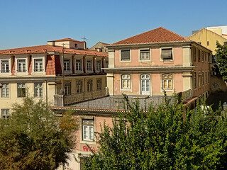PAstel coloured apartment buildings in Belem, Lisbon