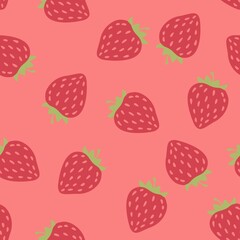 
Juicy red strawberries on pink seamless background