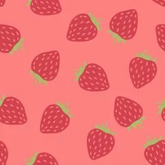 Fototapeten  Juicy red strawberries on pink seamless background © Sanvel