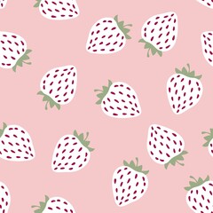 
Vector pattern with strawberries, white berry on a pink background.