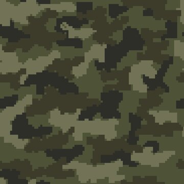 
Camouflage pixel khaki pattern, forest vector seamless background, army military uniform. Ornament