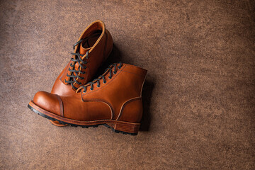 Handcrafted men's brown leather boots 