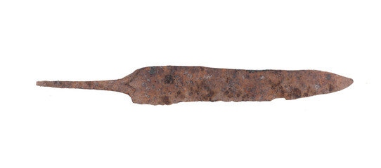 ancient rusty arrowhead isolated on white background