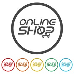 Online Shopping Store icon isolated on white background, color set