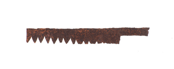 ancient rusty saw isolated on white background