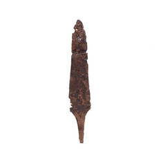 ancient rusty arrowhead isolated on white background