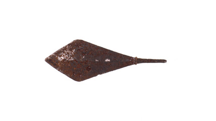 ancient rusty arrowhead isolated on white background