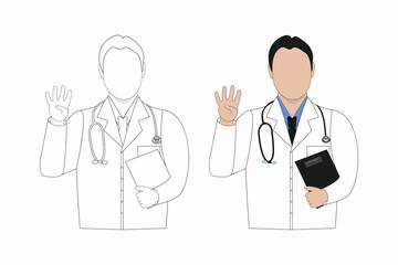 Male doctor line art illustration. Male nurse line art. Medical doctor coloring page vector. Coloring page SVG cut file. Male doctor flat design. Stethoscope vector. Doctor coloring page line art.