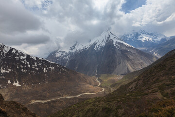 Fototapeta na wymiar Nepali village of Samdo in a distant Himalayan valley
