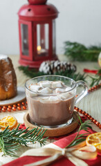 Christmas morning concept with cacao and holiday decoration