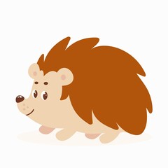 Vector illustration of cartoon cute hedgehog isolated on the white background. Forest animal. Modern flat design.