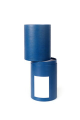 Blue round packing box isolated on white background