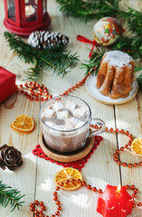 Christmas morning concept with cacao and holiday decoration